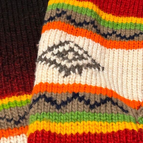 Vintage Hand Knit Sweater Jacket Womens M/L Multicolor Hooded Zip Up Ikat Nordic - Picture 4 of 12